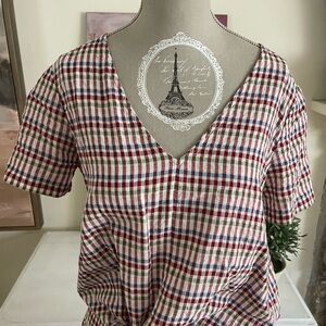 Madewell Multi Check Madras Blouse with Side Tie
